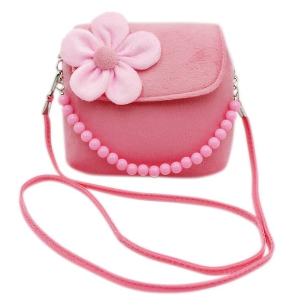 Lille pige Fashion Flower Messenger Skuldertaske Plys Pink
