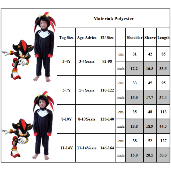 Party Kids Anime Cosplay -asu Sonic Costume Luovuusasu 5-7 vuotta vanha 8-10 years old