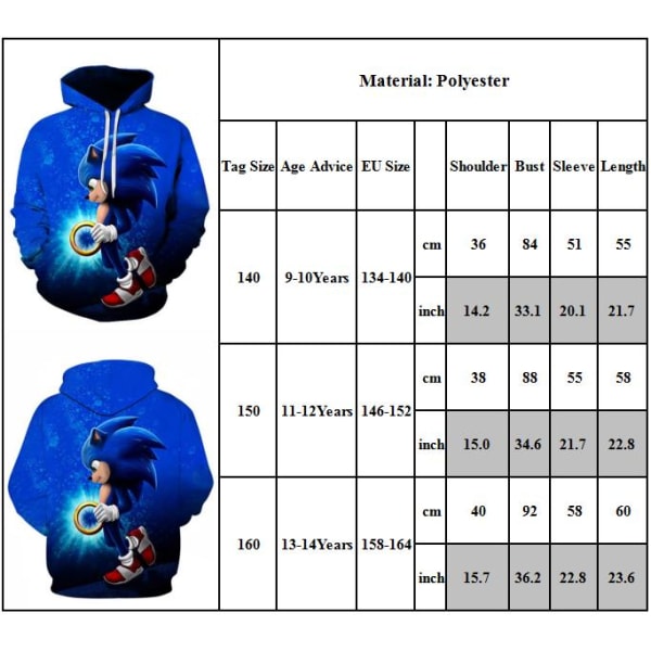 Sonic the Hedgehog Hoodies Sweatshirt med top til børn 150cm