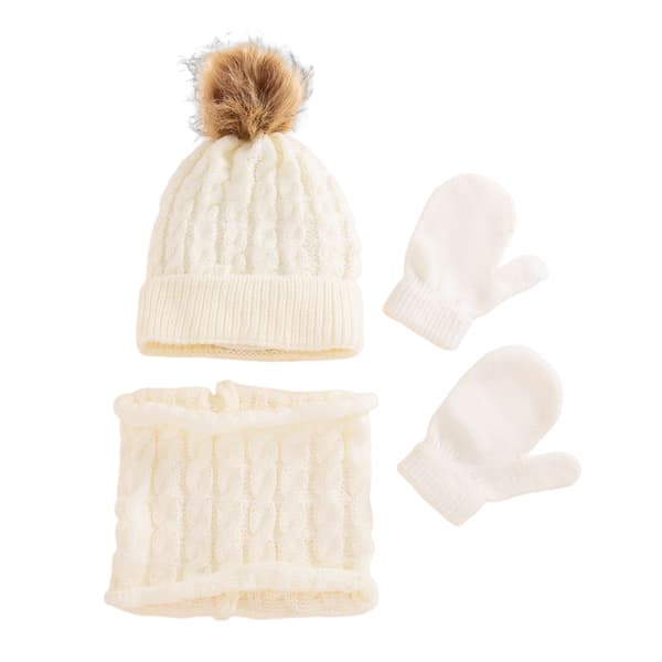 Beanie Hat Handskar Set *Pom Pom Bobble Hat Color Woolen Hats White