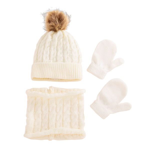 Beanie Hat hanskersett *Pom Pom Bobble Hat Color Ullhatter White