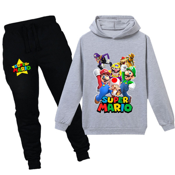 Super Mario Boys Girls Pullover Huvtröja och träningsbyxor Set Sportkläder Barnkläder 120cm(5-6years) 0 120cm(5-6years) grey