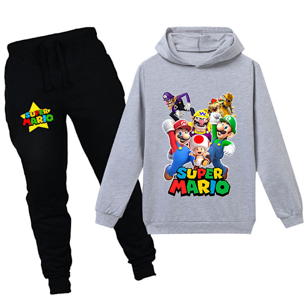 Super Mario Boys Girls Pullover Huvtröja och träningsbyxor Set Sportkläder Barnkläder 150cm(11-12years) 0 150cm(11-12years) grey