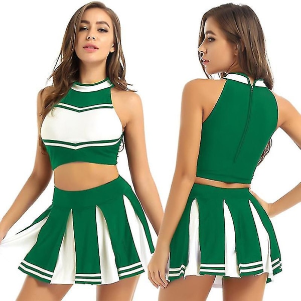 Kvinders Cheer Leader Kostume Uniform Cheerleading Voksen Dress Up GREEN S
