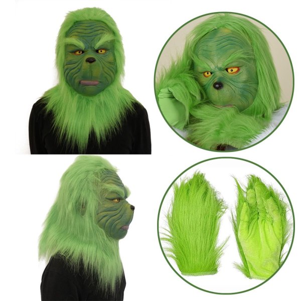Juldräkt rekvisita Grön Skrämmande Mask Hjälmhandskar
