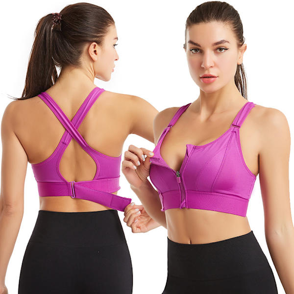 Sports-BH for kvinner Tight Yoga Tank Front Glidelås purple 5XL