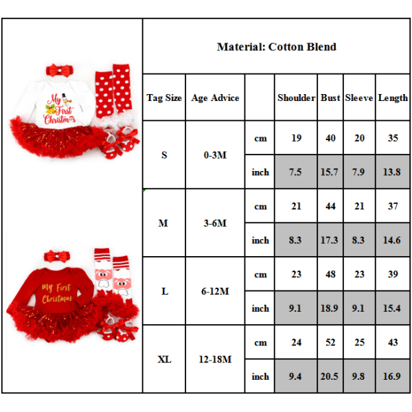 Christmas aby's 4PCS kostymkjol + hårband + skor + benvarma B L