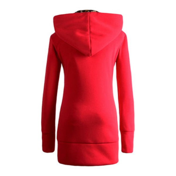 Vinter dame hette fortykket pluss fleece eopard genserjakke Red L