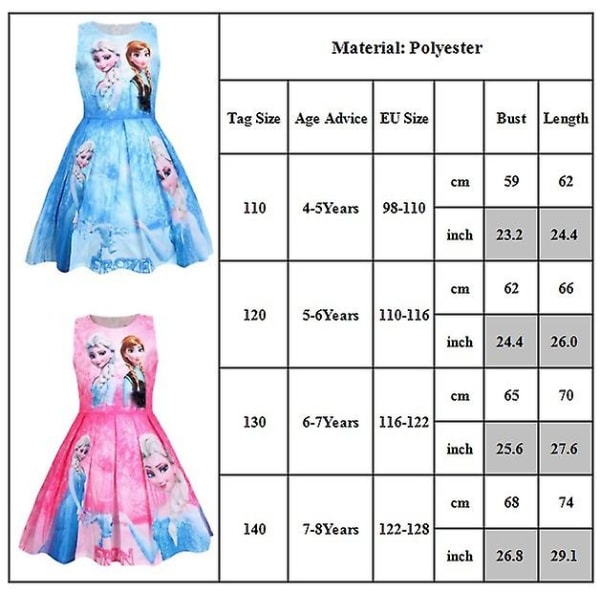 4-8 år Børn Piger Frozen Print Sommerkjole Blue 7-8 Years