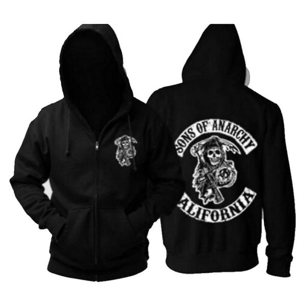 Sons Of Anarchy Hoodie Tv Soa Cosplay Costume Herre Glidelåsjakke Lærvest Rock Punk Cap Mayans Mc Halloween Costume For Men Hettegenser grå L Hoodie balck XXXXL