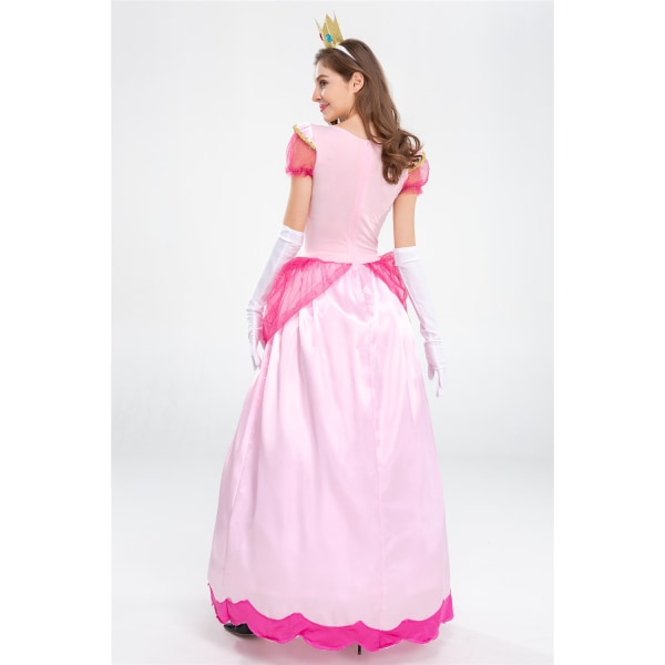 Halloween kostym Super Mario Princess Peach cosplay kostym Castle Queen klänning rosa pink L