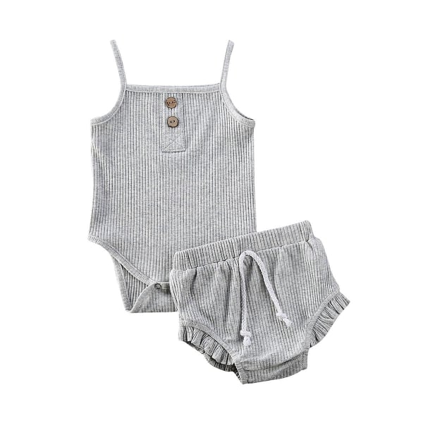 Knitted Crop Tops & Shorts Outfits Sleeveless Clothing Set - gray 0 to 3 Months