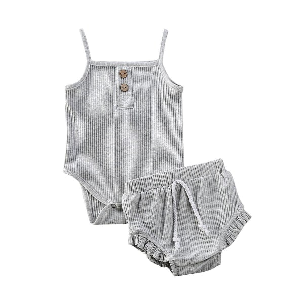 Knitted Crop Tops & Shorts Outfits Sleeveless Clothing Set - gray 6 to 12 Months