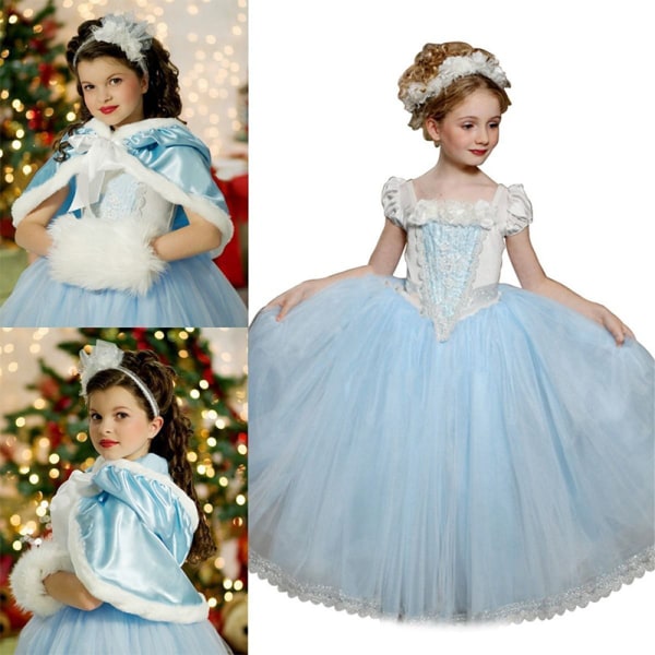 Frozen Elsa Princess-klänning med Cape Girl Cosplay- set - blue 9-10Years = EU134-140
