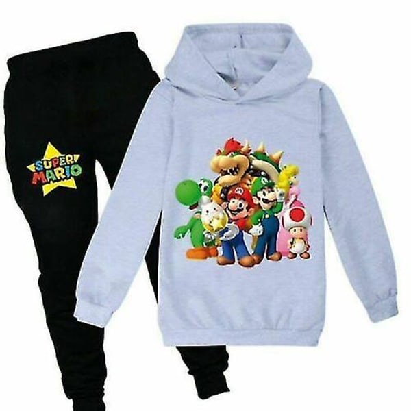 Super Mario Hoodie Top Pants Set Barn Pojkar Flickor Sportkläder Jogging träningsoveraller_a Grey 130 (7-8Years)