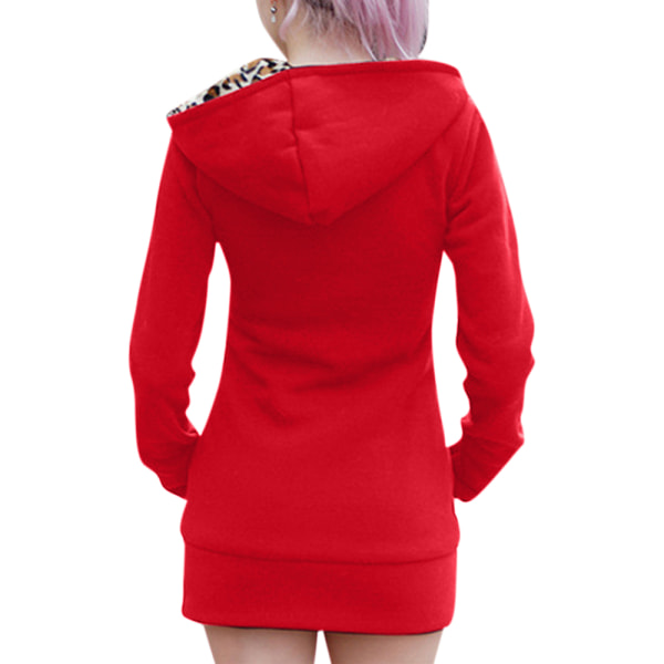 Talvi naisten hupullinen paksuuntunut plus fleece Leopard -takki Red M