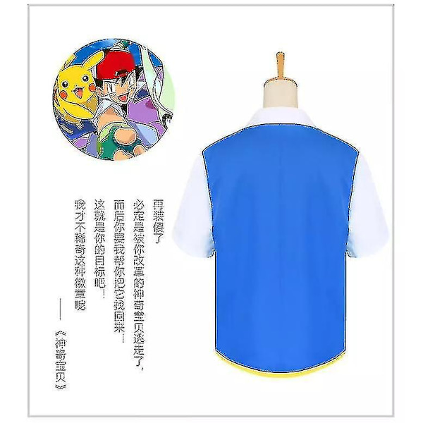 Ash Ketchum Costume Coat Takki Hattu Käsineet Poke Ball Anime Halloween-asut Blue coat