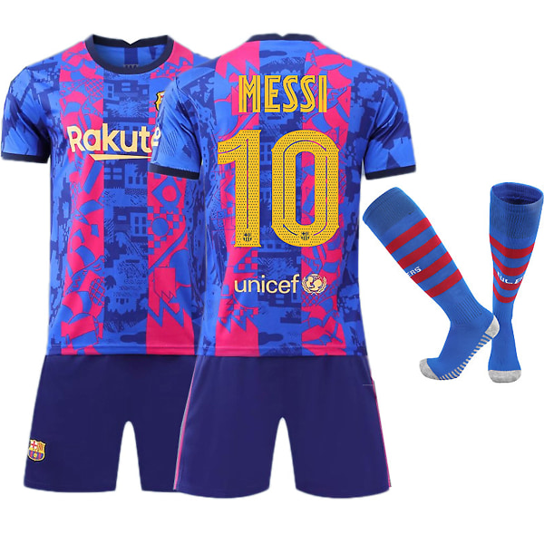 21/22 Europeiska mästerskapet Minnesutgåva Borta(2) F.C. Barcelona MESSI Nr 10 Barn Jersey-paket Barn-20