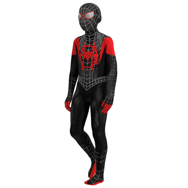 Miles Spider-man Cosplay Kostym Fest Jumpsuit Monterade Barnkläder Spiderman Ansiktsmålning 130cm