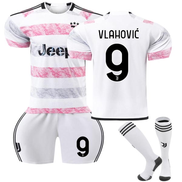 23-24 Juventus FC Borta fotbollsdräkter för barn No.9 Vlahović 26