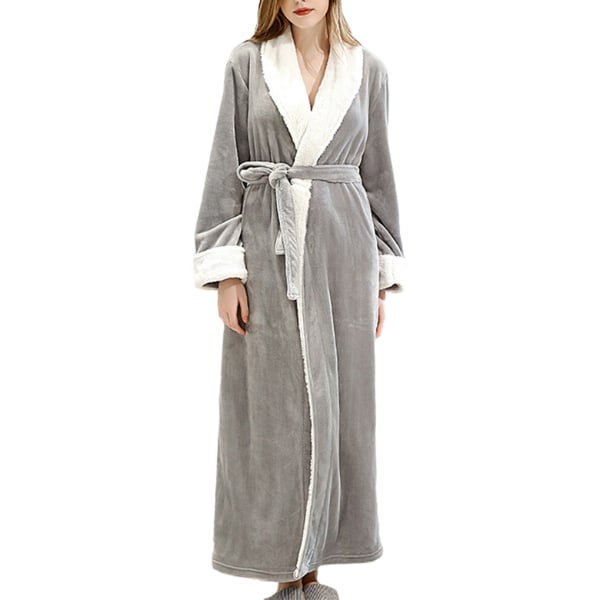 Long Robe Warm Holder badekåben varm Natkjole Hudvenlig Grey M
