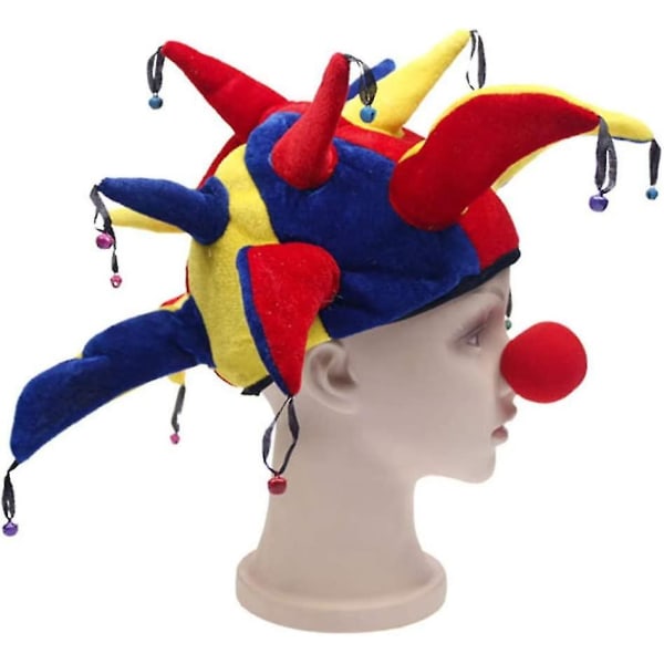 Jester Hat med klockor Rolig Clown Hatt Huvudbonader Flerfärgad Carnival Rolig Halloween kostym