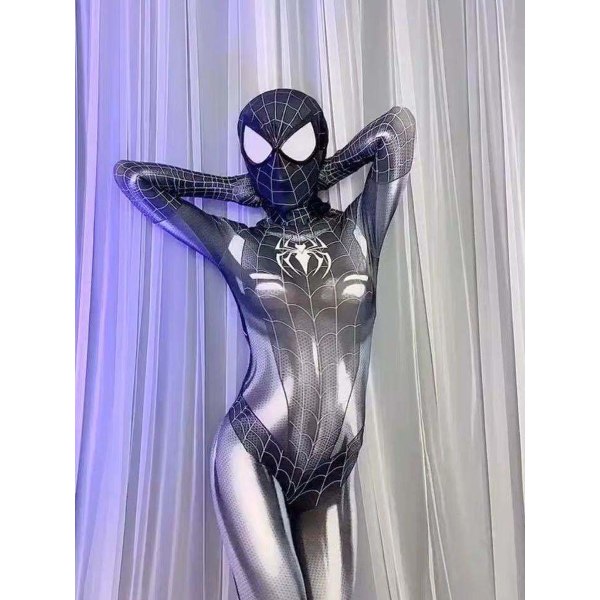 Dam Cosplay Kostym Svart Spiderman Body Halloween Superhjälte Cosplay Kostym 3XL