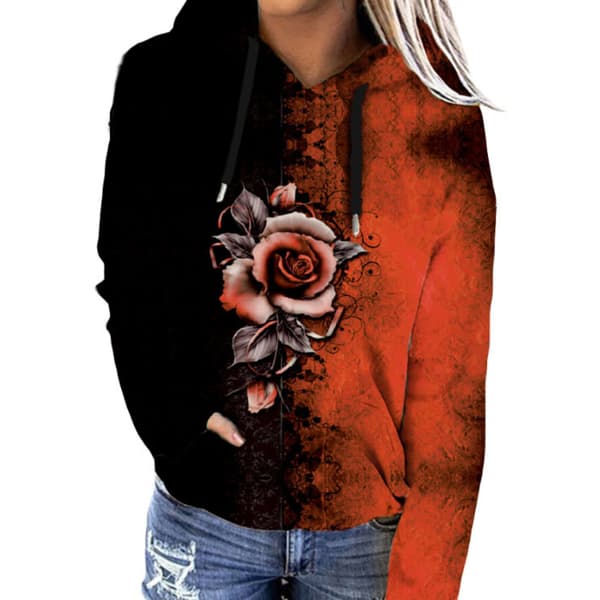 Rose print hettegenser for kvinner, vintergenser orange M