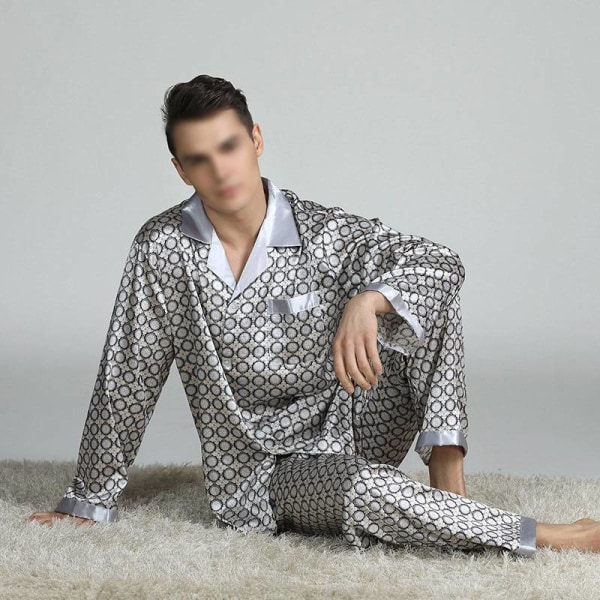 Pyjamassæt til mænd T-shirt Lounge underdele Bukser Nattøj Suit Pjs Silver XL