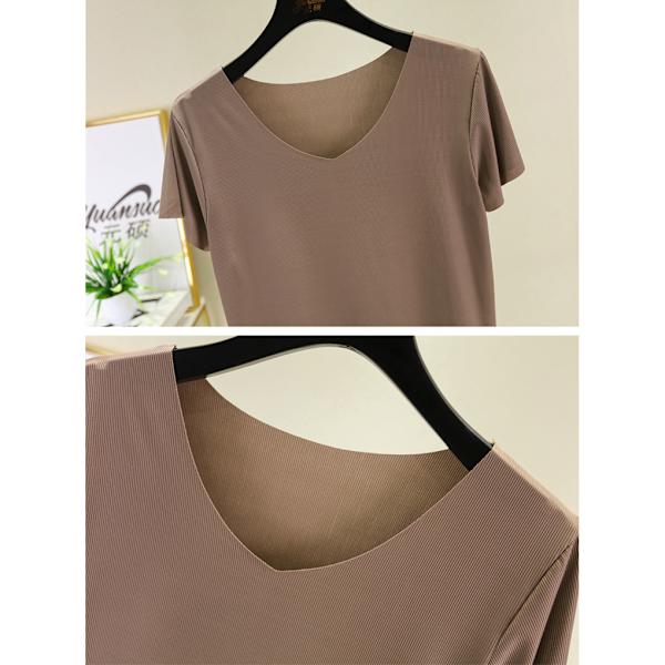Kvinnor Ice Silk Pyjamas Set T-shirt Elastisk midja lösa byxor Dark khaki 4XL