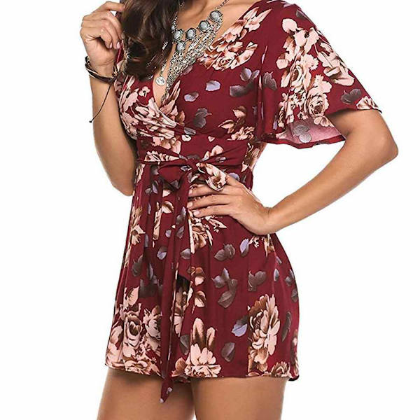 Playsuits Casual Bohemian Print V-hals Jumpsuits Beach Girls S