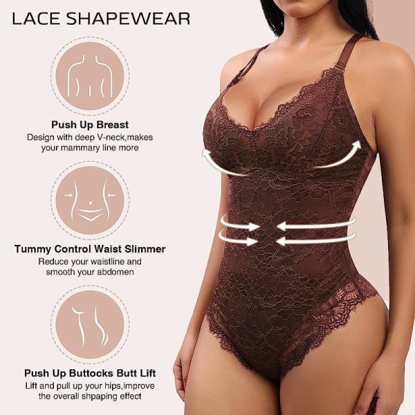 Naisten sukkahousut haper V-kaula-aukkoinen takaton tankki-bodysuit Brown S