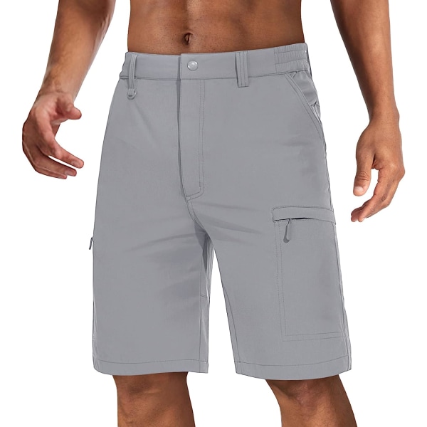 HAUFR Herr Hiking Cargo Quick Dry Shorts Lätta campingshorts med 5 fickor Light Grey 40