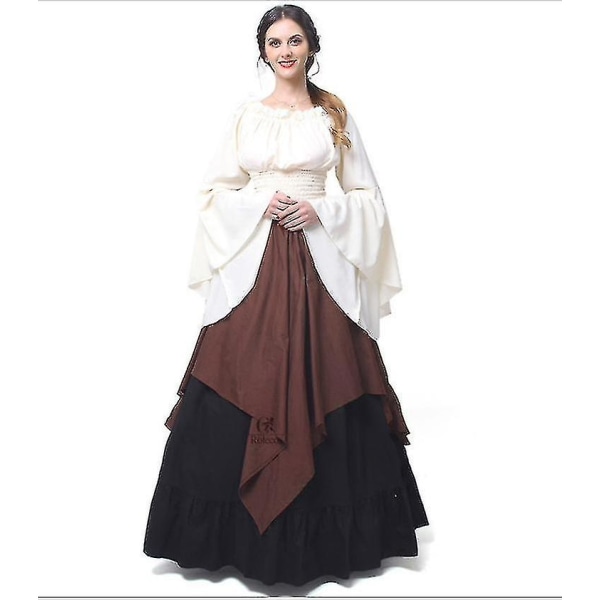 Romantisk middelalderlig renæssance gotisk cosplay vintage kjole brown XXL