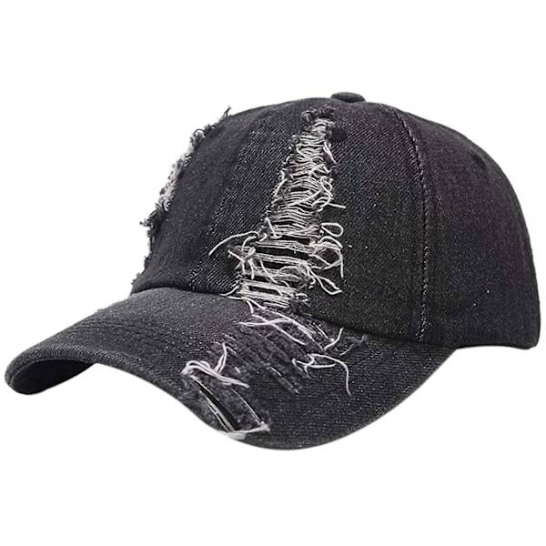 Veeki Unisex Ripped Distressed Denim Baseball Cap Trucker Hat Justerbar