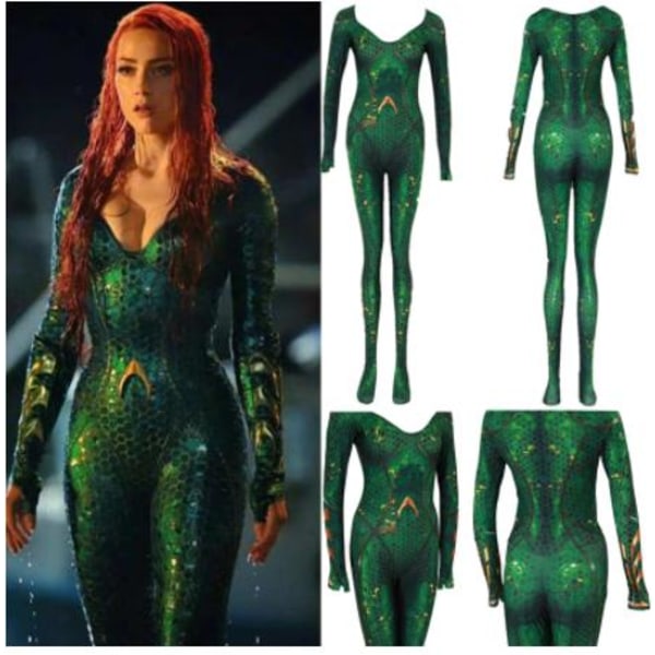 Naisten elokuva Aquaman Mera Queen Cosplay -asu Bodysuit L XL