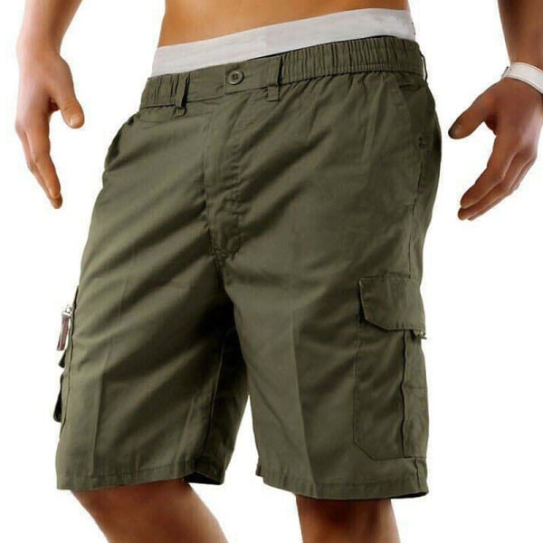 Herr Combat Cargo fickor Sweat Shorts Sommar Byxor Buttoms Khaki 3XL