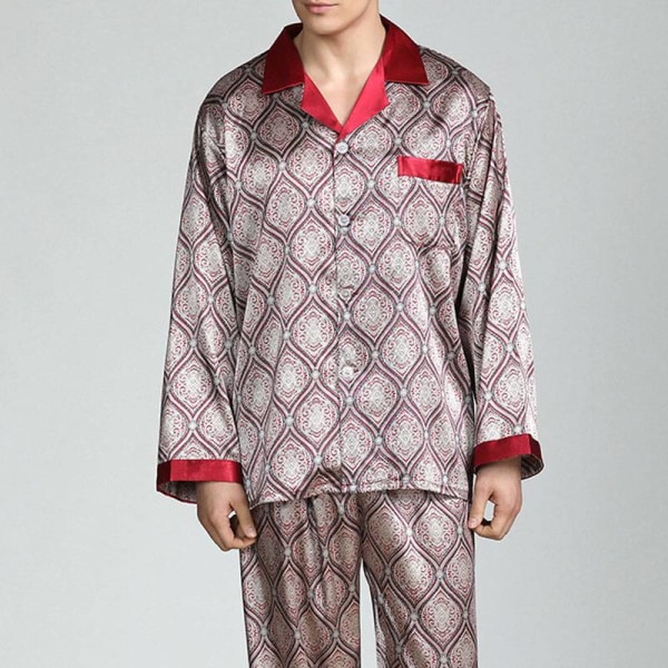 Herr Pyjamas Set T-shirt ounge Bottoms Byxor Nattkläder kostym Pjs Claret L
