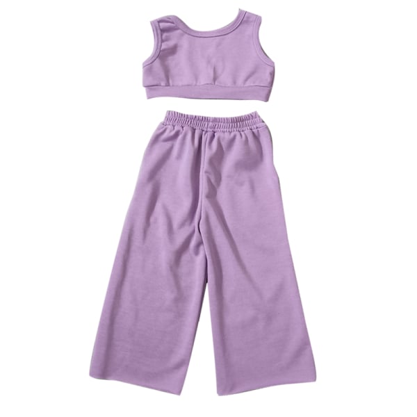 Toddler ärmlösa sommaroutfits Enfärgade skjortor + byxor Purple 130cm