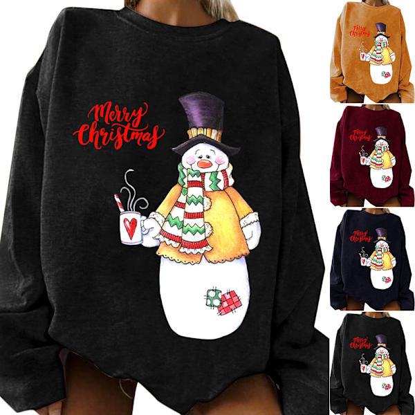 Damtröja långärmad print snögubbetryck Wine red M