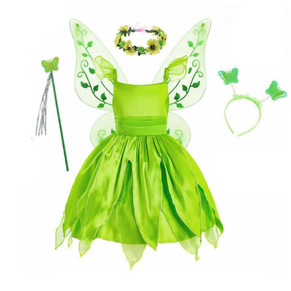Tyttöjen Tinkerbell-asu Prinsessamekko Tyylikkäät Keijumekot Cosplay-juhlaasu 110cm