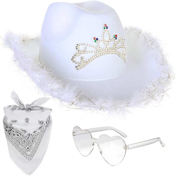 Cowboy Hatut Western Glasses Unisex Cosplay Juhlatarvikkeet White