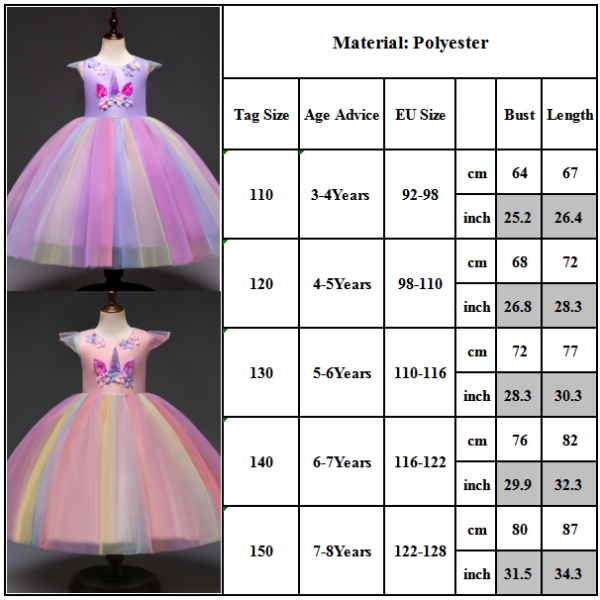 Lasten yksisarvismekot Prinsessamekko tytöille Mekko Yksisarvinen yellow 130cm