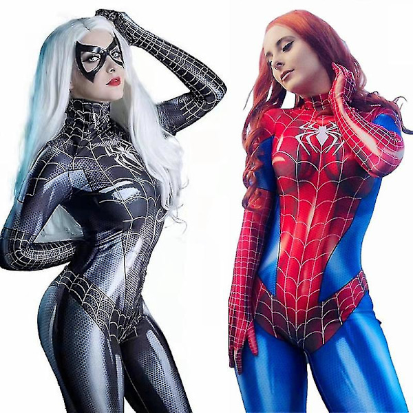 Spider Woman Jumpsuit Cosplay-asu Spiderman Tights Bodysuit Musta Black 3XL