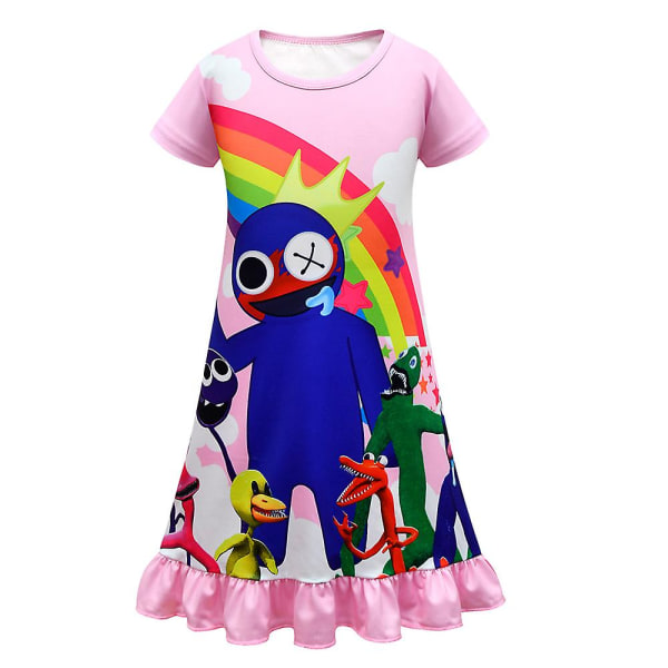 Barn Jenter Roblox Rainbow Friends Printed Pyjamas Pjs T-skjortekjole Uformell sommer volang nattkjole Pink 6-7Y