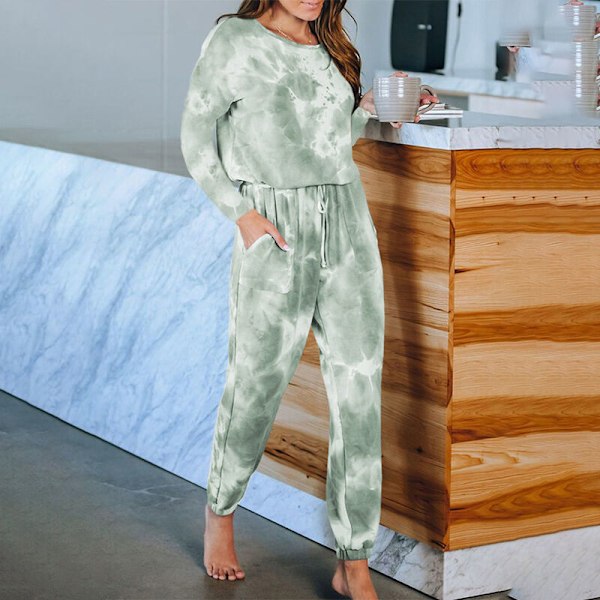 Naisten pyöreäkauluksiset yöasut ja housut Pyjama-setti Green M