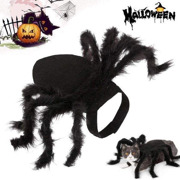 Pet Black Spider Kostume Hund Kat Halloween Spider Cosplay Outfit L (125cm)