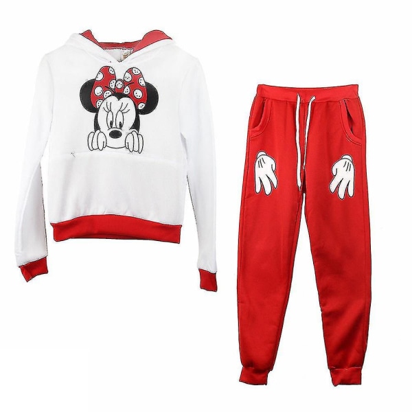 Hmwy Mickey Minnie træningsdragt hættetrøje joggingbukser sæt til kvinder Red Minnie Mouse L