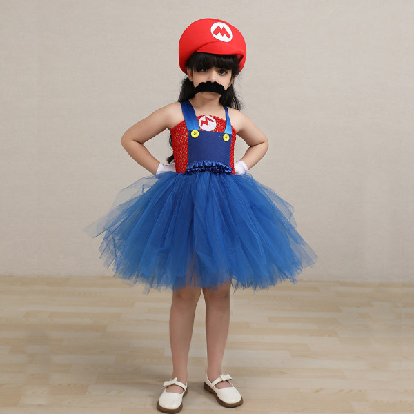 Mario Dress for Kids Prinsessekostyme til Halloween-bursdagsfest red XL