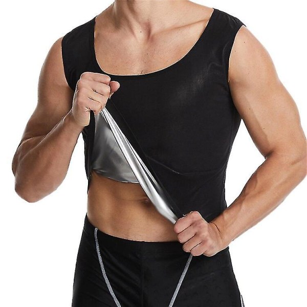 Men's Shapewear Midjetrener Hot Sauna Drakter Termisk Svette Lin Body Shaper Slanking Undertøy Kompresjonstreningsskjorte, sølv L XL